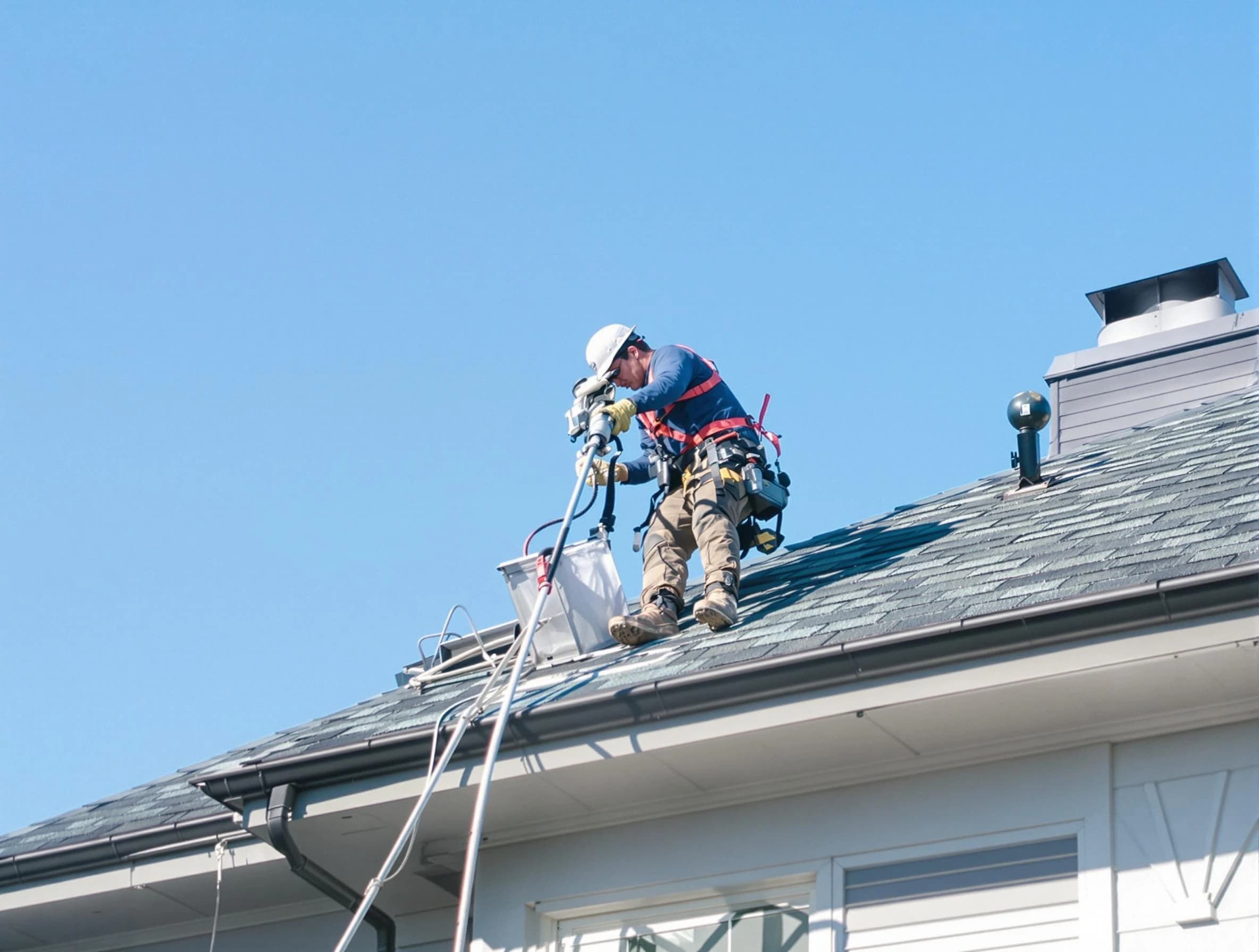 Golden Dryer Vent Cleaning certified technician cleaning a roof-mounted dryer vent system in Golden