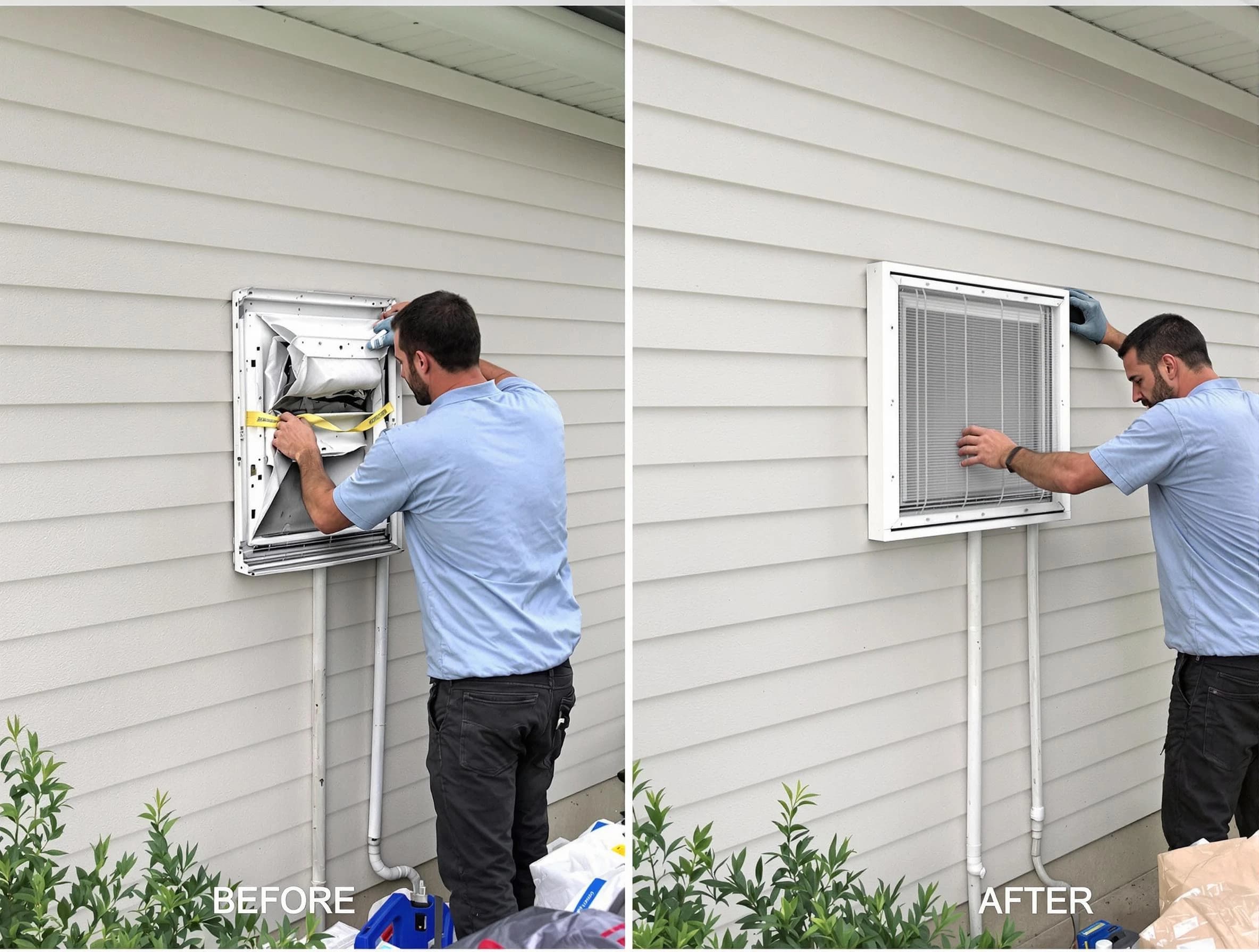 Golden Dryer Vent Cleaning technician installing high-quality dryer vent cover at a residential property in Golden