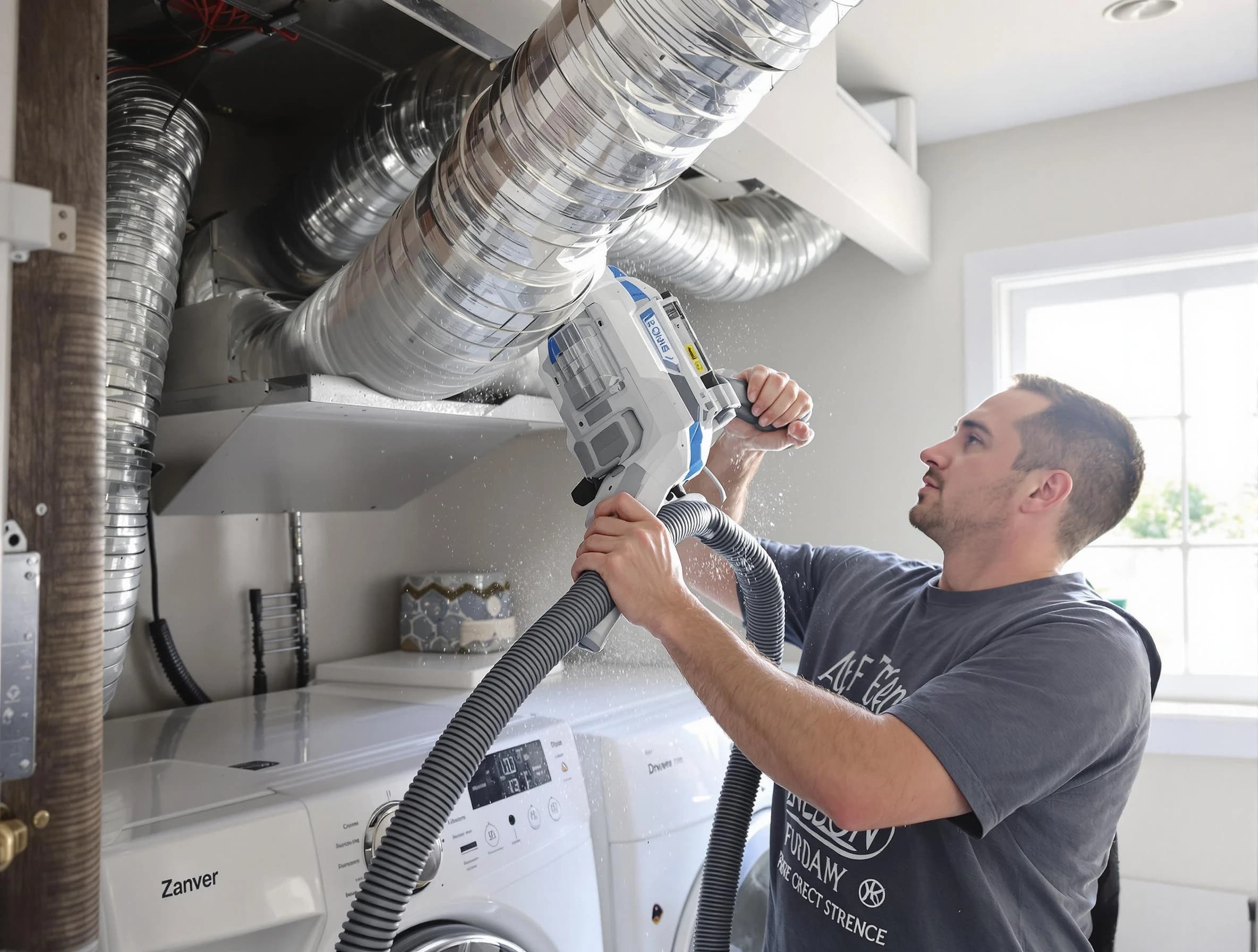 Golden Dryer Vent Cleaning specialist cleaning deep within a dryer vent duct system in Golden